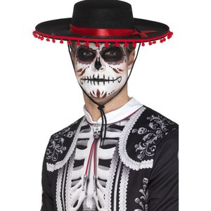 Rode en zwarte Dia de los Muertos sombrero voor volwassenen