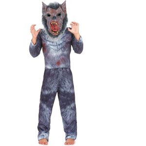 Eng grijs weerwolf kostuum met masker voor kinderen