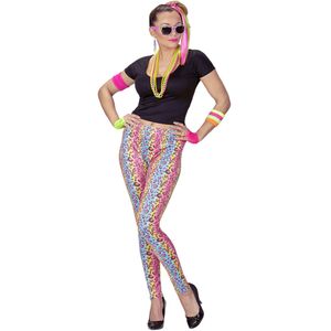 Veelkleurig verkleedkostuum voor dames met panterprint uit de jaren 80
