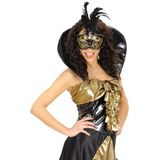 Zwart-gouden halfmasker met pluimen voor volwassenen