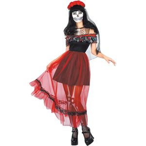 Dia de los Muertos outfit met rode sluier voor vrouwen