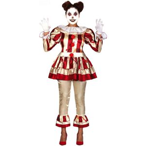 Rood en wit gruwelijke horror clown kostuum voor vrouwen