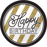 8 borden Happy Birthday zwart-goud