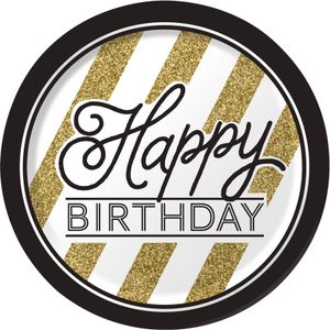 8 borden Happy Birthday zwart-goud