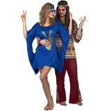 Blauwe seventies hippie jurk voor vrouwen