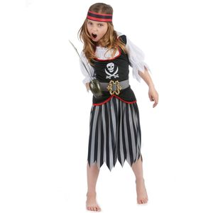 Zwart en grijs gestreept piratenkostuum voor meisjes
