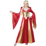 Goudkleurig en rood middeleeuws koningin kostuum voor dames