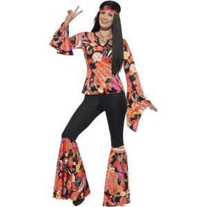 Zwart en veelkleurig hippie kostuum voor vrouwen