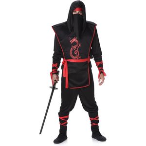 Zwart ninja pak met rode draak voor mannen