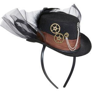 Zwarte Steampunk hoed met sluier