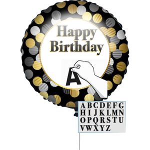 Aanpasbare verjaardag ballon zwart goud 43 cm