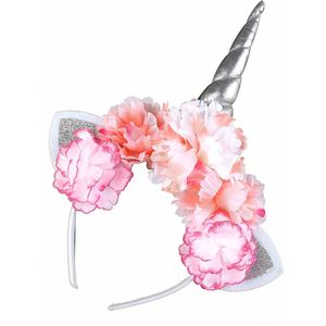 Eenhoorn haarband met roze bloemen voor volwassenen
