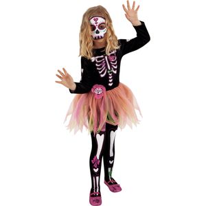Miss Dia de los Muertos vermomming met masker en maillot meisje