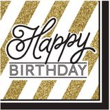 16 Happy Birthday servetten zwart-goud