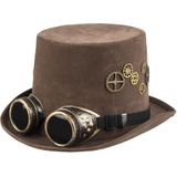 Bruine Steampunk hoge hoed met tandwielen voor volwassenen