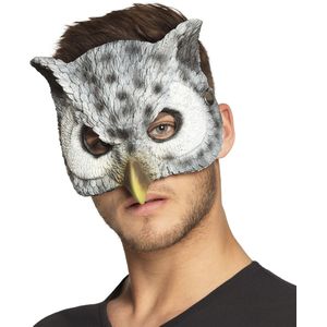 Wit en grijs uil half masker voor volwassenen