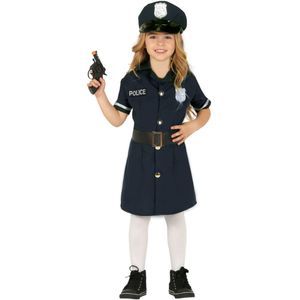Blauw politie kostuum met riem en pet voor meisjes