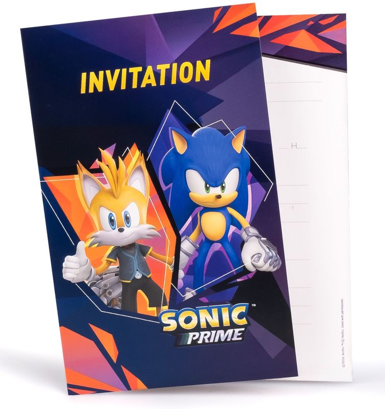 8 uitnodigingen Sonic Prime 10 x 15 cm