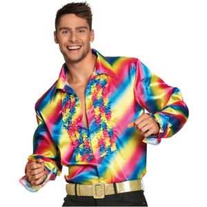 Regenboog disco blouse voor volwassenen