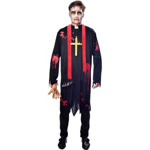 Zwart met rood zombie priester kostuum voor mannen