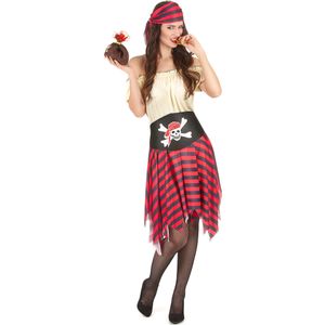 Gestreept tweekleurig piraten kostuum voor vrouwen