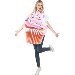 Roze kleurrijk vitamine cupcake kostuum voor volwassenen