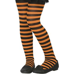Oranje en zwart gestreepte panty voor kinderen