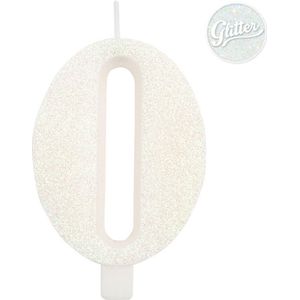 Witte glitter cijfer verjaardagskaars