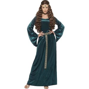 Groen en goudkleurig middeleeuws kostuum voor vrouwen