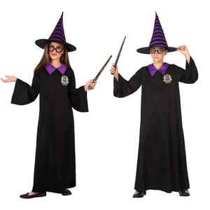 Zwart en paars tovenaar leerling kostuum voor kinderen