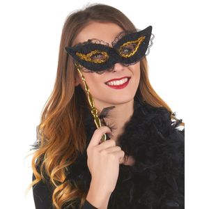 Zwart-gouden masker op stokje voor volwassenen