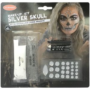 Volwassen sexy zilveren skelet make-up kit