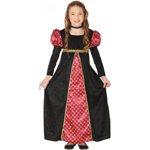 Zwarte en rode middeleeuwse dame outfit voor meisjes