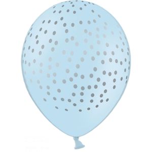 6 latex lichtblauwe ballonnen met zilverkleurige stippen