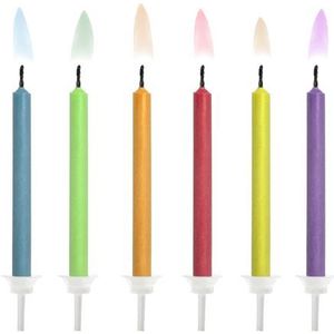 6 verjaardagskaarsjes met gekleurde vlam
