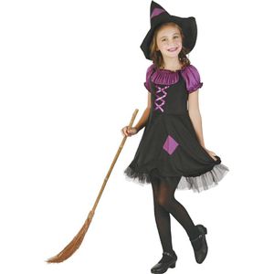 Paarse en zwarte heksen outfit voor meisjes