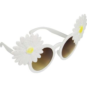 Witte hippie bloemen zonnebril voor volwassenen