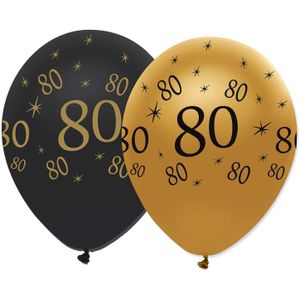 6 zwart-goud ballonnen 80 jaar