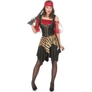 Zwart rood en goudkleurig piratenkostuum voor vrouwen