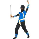 Blauw en goudkleurige ninjakostuum voor jongens