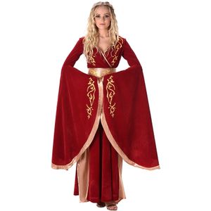 Rood met goud middeleeuwse koningin kostuum voor vrouwen