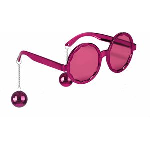 Roze disco bril met discoballen voor volwassenen