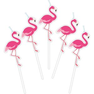 5 flamingo party kaarsjes op prikkers