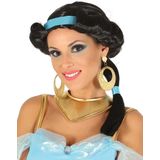 Oosterse prinses pruik met blauwe hoofdband voor vrouwen