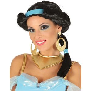 Oosterse prinses pruik met blauwe hoofdband voor vrouwen