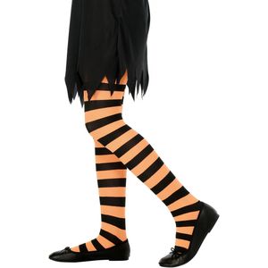 Oranje met zwart gestreepte panty voor kinderen