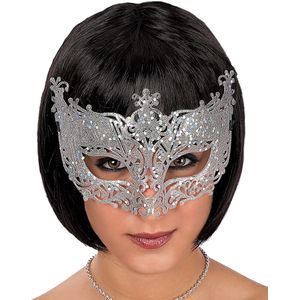 Zilverkleurig Venetiaans masker met kant voor volwassenen