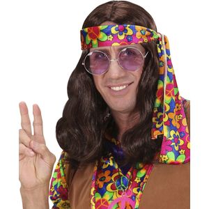 Bruine pruik hippie voor volwassenen
