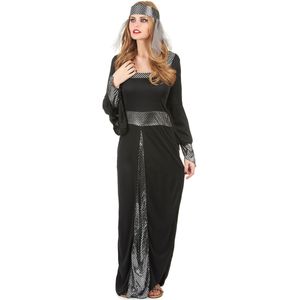 Zwart en zilverkleurig middeleeuwse Lady kostuum voor vrouwen
