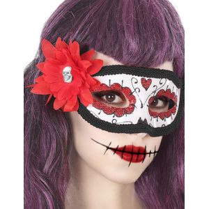 Dia de los Muertos masker met rode bloem voor volwassenen